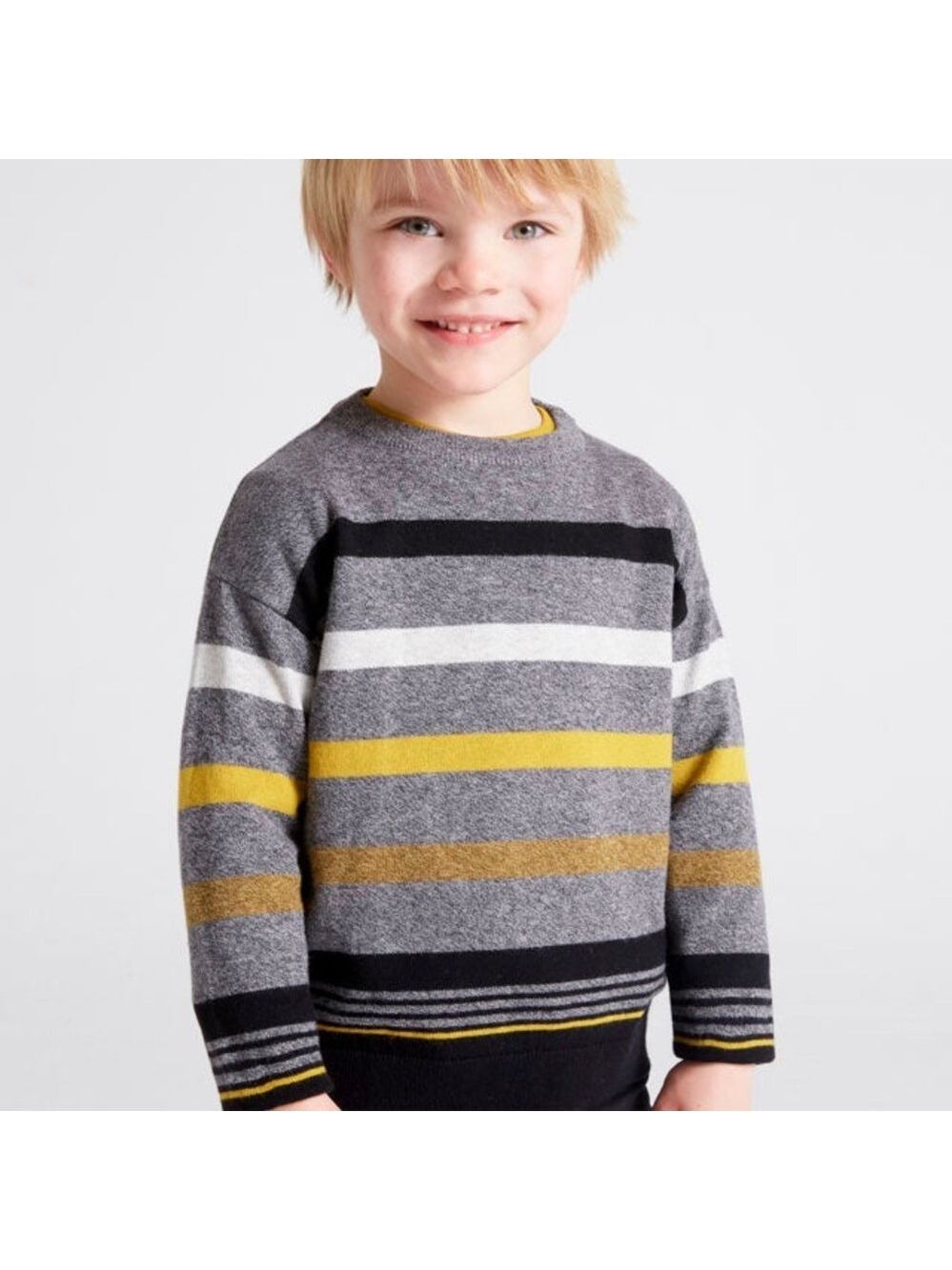 Size 7 Boys Mayoral Gray and Yellow Knit Sweater with Crew Neck